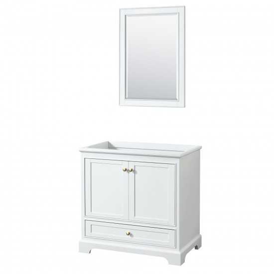 36 Inch Single Bathroom Vanity in White, No Countertop, No Sink, Gold Trim, 24 Inch Mirror