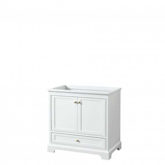 36 Inch Single Bathroom Vanity in White, No Countertop, No Sink, Gold Trim, No Mirror