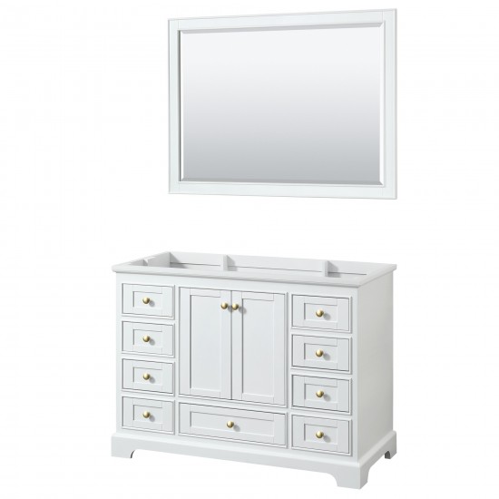 48 Inch Single Bathroom Vanity in White, No Countertop, No Sink, Gold Trim, 46 Inch Mirror