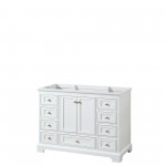 48 Inch Single Bathroom Vanity in White, No Countertop, No Sink, Gold Trim, No Mirror