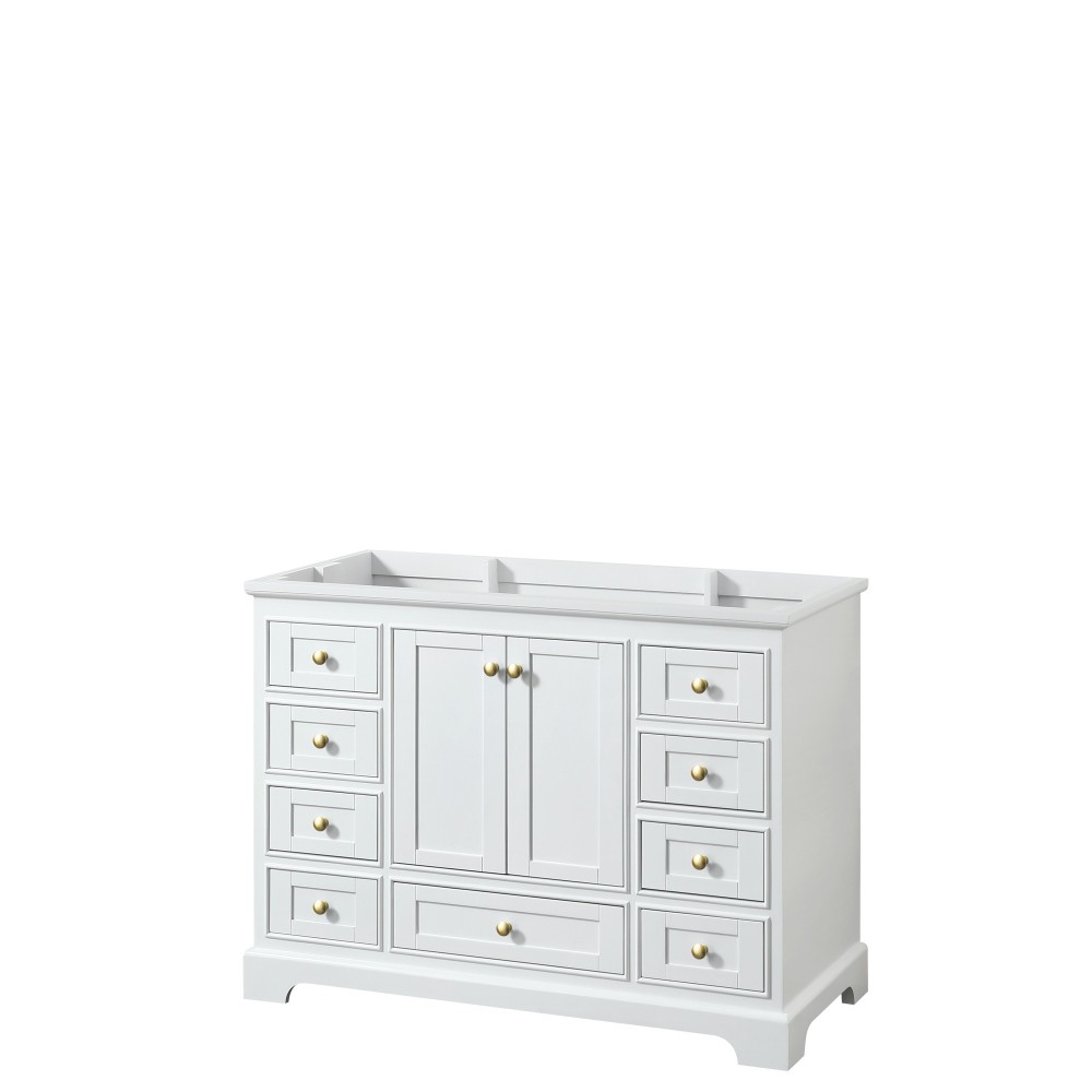 48 Inch Single Bathroom Vanity in White, No Countertop, No Sink, Gold Trim, No Mirror