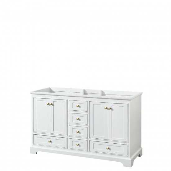 60 Inch Double Bathroom Vanity in White, No Countertop, No Sinks, Gold Trim, No Mirror