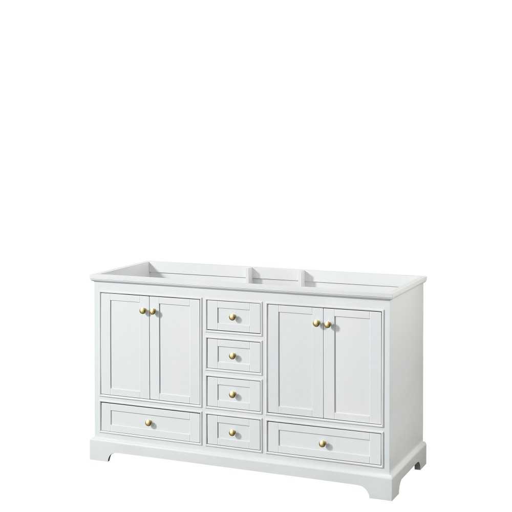 60 Inch Double Bathroom Vanity in White, No Countertop, No Sinks, Gold Trim, No Mirror