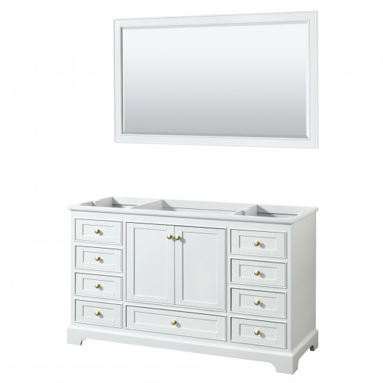 60 Inch Single Bathroom Vanity in White, No Countertop, No Sink, Gold Trim, 58 Inch Mirror