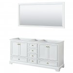 72 Inch Double Bathroom Vanity in White, No Countertop, No Sinks, Gold Trim, 70 Inch Mirror