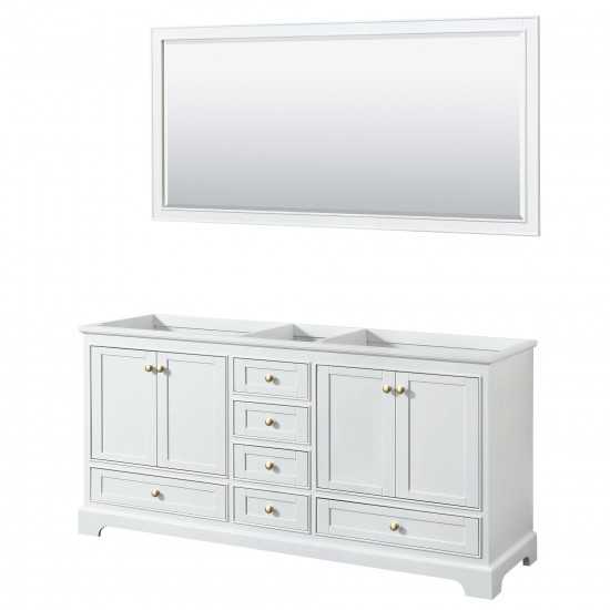 72 Inch Double Bathroom Vanity in White, No Countertop, No Sinks, Gold Trim, 70 Inch Mirror