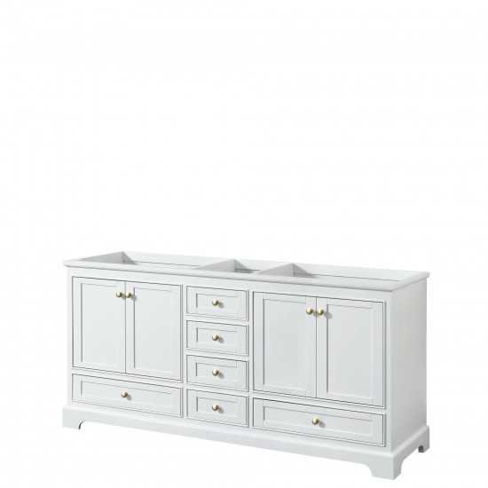 72 Inch Double Bathroom Vanity in White, No Countertop, No Sinks, Gold Trim, No Mirrors