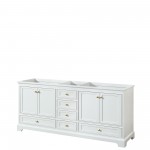 80 Inch Double Bathroom Vanity in White, No Countertop, No Sinks, Gold Trim, No Mirrors
