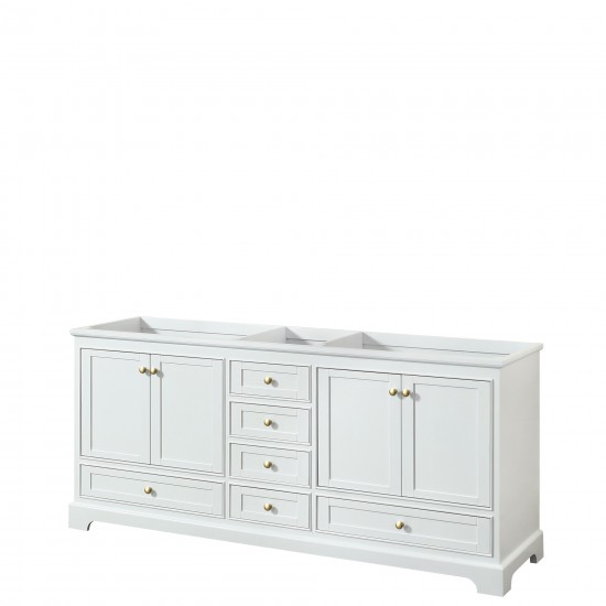 80 Inch Double Bathroom Vanity in White, No Countertop, No Sinks, Gold Trim, No Mirrors