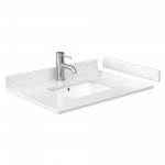 30 Inch Single Bathroom Vanity in White, Carrara Cultured Marble Countertop, Sink, Gold Trim, Medicine Cabinet