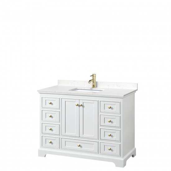 48 Inch Single Bathroom Vanity in White, Carrara Cultured Marble Countertop, Sink, Gold Trim, No Mirror