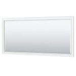 72 Inch Double Bathroom Vanity in White, White Cultured Marble Countertop, Sinks, Gold Trim, 70 Inch Mirror