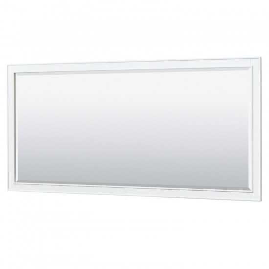 72 Inch Double Bathroom Vanity in White, White Cultured Marble Countertop, Sinks, Gold Trim, 70 Inch Mirror