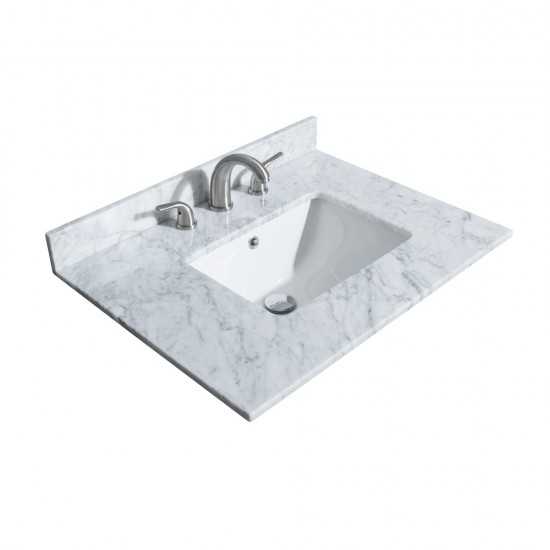 30 Inch Single Bathroom Vanity in White, White Carrara Marble Countertop, Sink, Gold Trim, 24 Inch Mirror