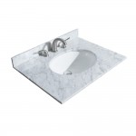 30 Inch Single Bathroom Vanity in White, White Carrara Marble Countertop, Oval Sink, Gold Trim, No Mirror