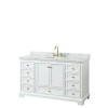60 Inch Single Bathroom Vanity in White, White Carrara Marble Countertop, Oval Sink, Gold Trim, No Mirror