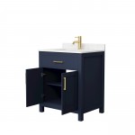 30 Inch Single Bathroom Vanity in Dark Blue, Carrara Cultured Marble Countertop, Sink, Gold Trim