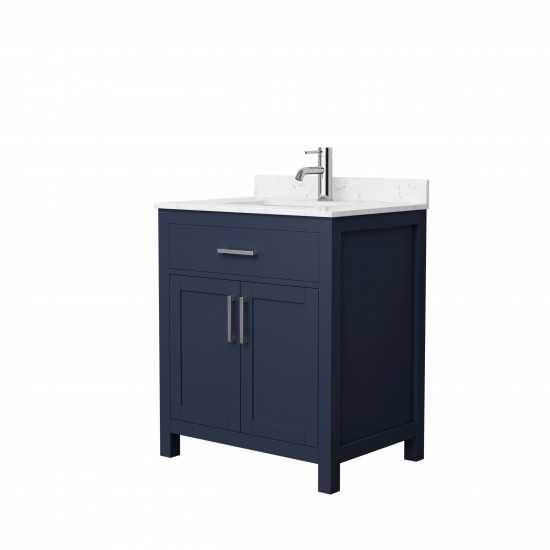 30 Inch Single Bathroom Vanity in Dark Blue, Carrara Cultured Marble Countertop, Sink, Nickel Trim