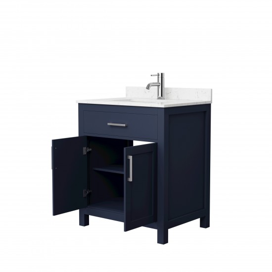 30 Inch Single Bathroom Vanity in Dark Blue, Carrara Cultured Marble Countertop, Sink, Nickel Trim