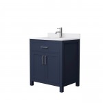 30 Inch Single Bathroom Vanity in Dark Blue, White Cultured Marble Countertop, Sink, Nickel Trim