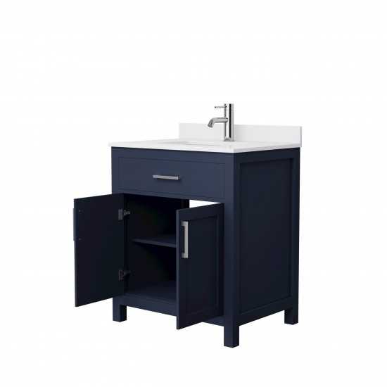 30 Inch Single Bathroom Vanity in Dark Blue, White Cultured Marble Countertop, Sink, Nickel Trim