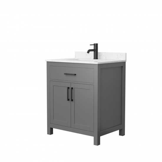 30 Inch Single Bathroom Vanity in Dark Gray, Carrara Cultured Marble Countertop, Sink, Black Trim