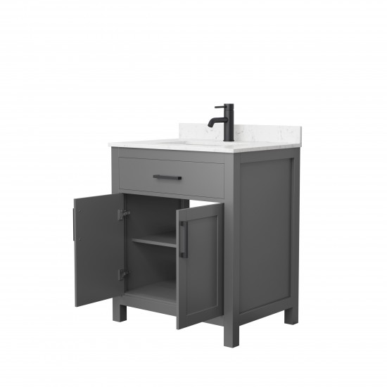 30 Inch Single Bathroom Vanity in Dark Gray, Carrara Cultured Marble Countertop, Sink, Black Trim