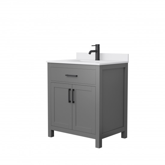 30 Inch Single Bathroom Vanity in Dark Gray, White Cultured Marble Countertop, Sink, Black Trim