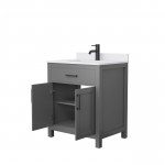 30 Inch Single Bathroom Vanity in Dark Gray, White Cultured Marble Countertop, Sink, Black Trim