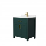 30 Inch Single Bathroom Vanity in Green, Carrara Cultured Marble Countertop, Sink, Gold Trim