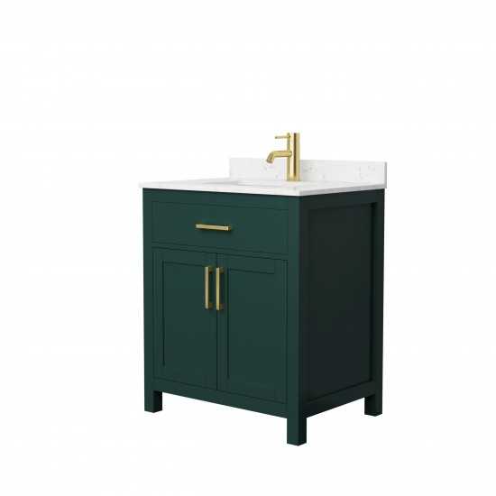 30 Inch Single Bathroom Vanity in Green, Carrara Cultured Marble Countertop, Sink, Gold Trim