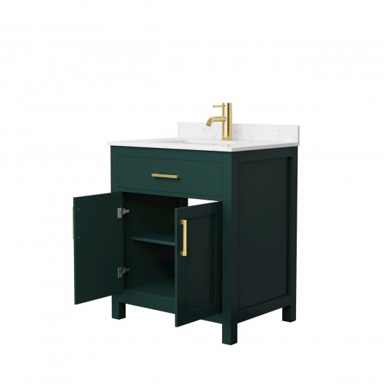 30 Inch Single Bathroom Vanity in Green, Carrara Cultured Marble Countertop, Sink, Gold Trim