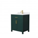 30 Inch Single Bathroom Vanity in Green, White Cultured Marble Countertop, Sink, Gold Trim