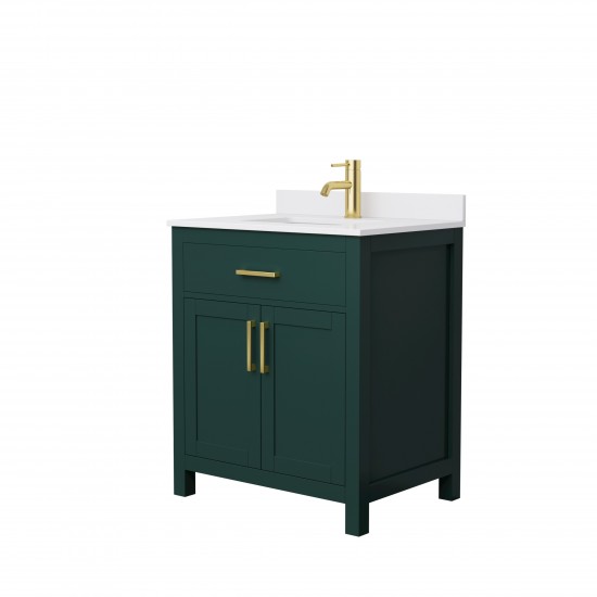 30 Inch Single Bathroom Vanity in Green, White Cultured Marble Countertop, Sink, Gold Trim