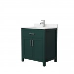 30 Inch Single Bathroom Vanity in Green, Carrara Cultured Marble Countertop, Sink, Nickel Trim