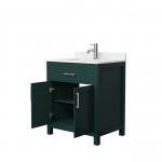 30 Inch Single Bathroom Vanity in Green, Carrara Cultured Marble Countertop, Sink, Nickel Trim