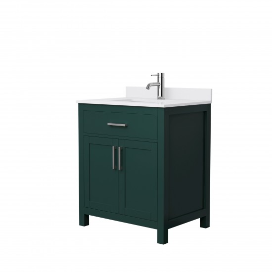 30 Inch Single Bathroom Vanity in Green, White Cultured Marble Countertop, Sink, Nickel Trim