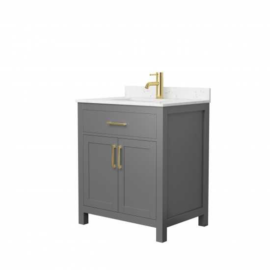 30 Inch Single Bathroom Vanity in Dark Gray, Carrara Cultured Marble Countertop, Sink, Gold Trim