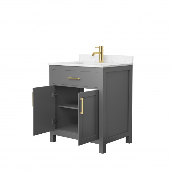 30 Inch Single Bathroom Vanity in Dark Gray, Carrara Cultured Marble Countertop, Sink, Gold Trim