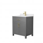 30 Inch Single Bathroom Vanity in Dark Gray, White Cultured Marble Countertop, Sink, Gold Trim