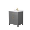 30 Inch Single Bathroom Vanity in Dark Gray, White Cultured Marble Countertop, Sink, Gold Trim