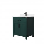 30 Inch Single Bathroom Vanity in Green, Carrara Cultured Marble Countertop, Sink, Black Trim