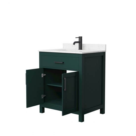 30 Inch Single Bathroom Vanity in Green, Carrara Cultured Marble Countertop, Sink, Black Trim