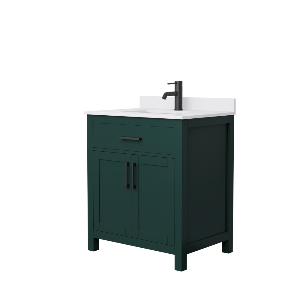 30 Inch Single Bathroom Vanity in Green, White Cultured Marble Countertop, Sink, Black Trim