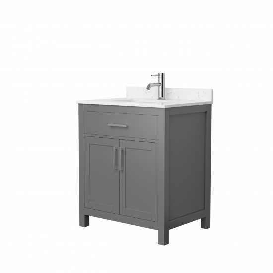 30 Inch Single Bathroom Vanity in Dark Gray, Carrara Cultured Marble Countertop, Sink, Nickel Trim