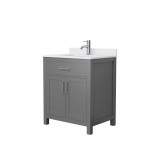 30 Inch Single Bathroom Vanity in Dark Gray, White Cultured Marble Countertop, Sink, Nickel Trim