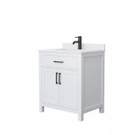 30 Inch Single Bathroom Vanity in White, White Cultured Marble Countertop, Sink, Black Trim