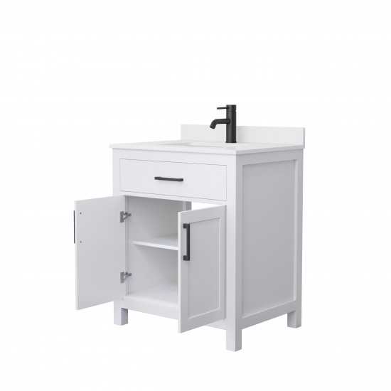 30 Inch Single Bathroom Vanity in White, White Cultured Marble Countertop, Sink, Black Trim