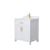 30 Inch Single Bathroom Vanity in White, White Cultured Marble Countertop, Sink, Gold Trim