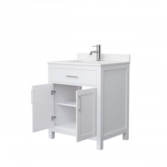 30 Inch Single Bathroom Vanity in White, Carrara Cultured Marble Countertop, Sink, Nickel Trim